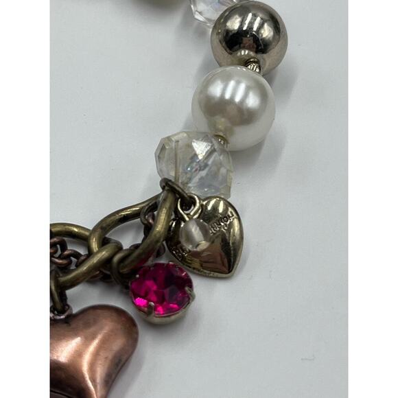 Betsey Johnson Half Stretch Faux Pearl Multicolor Heart Flower Charm Bracelet - Picture 3 of 8
